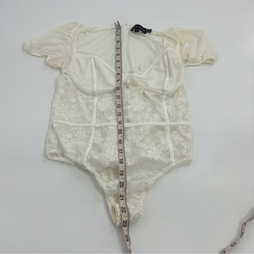 Frenchy style 90s Y2k White Lace Corset Short Sleeve Sleeve Bodysuit Back Zip 14 - Picture 5 of 9